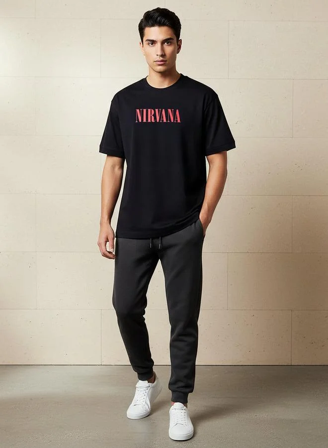 اس بي كاركترز Men Relaxed Fit Crew Neck Short Sleeves Nirvana Print T-shirt